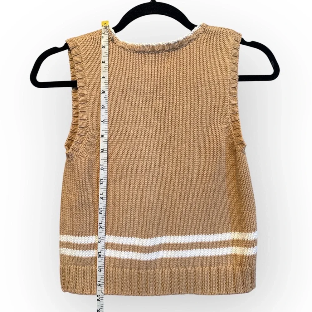 Kitestrings Kids Tan Cable Knit Vest White Trim Stripe Size 7